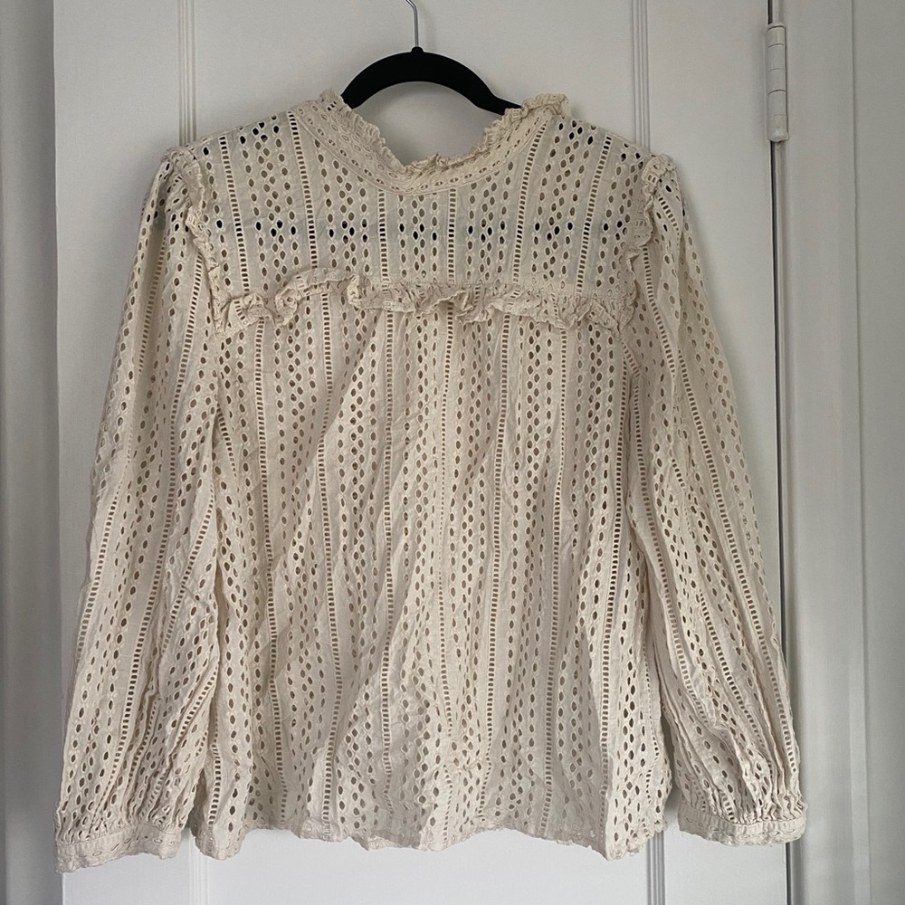 Madewell cream ruffle necktie on back blouse